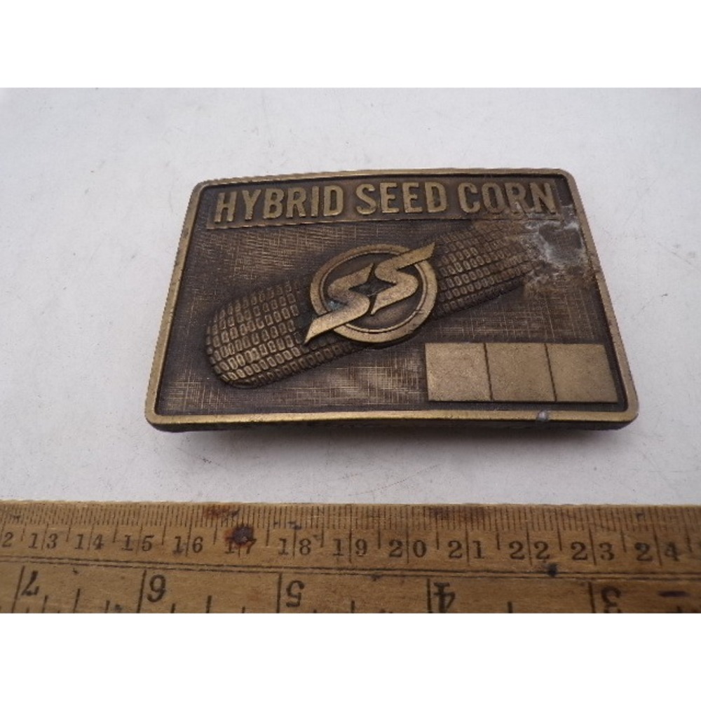 Vintage Rewards Inc Hybrid Seed Corn Brass Belt Buckle Agriculture Farming USA